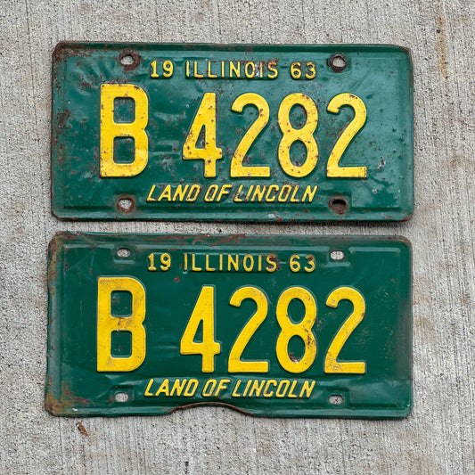 Photo of a 1963 Illinois Truck License Plate Pair Auto Tag Garage Decor Vintage B 4282 with original patina