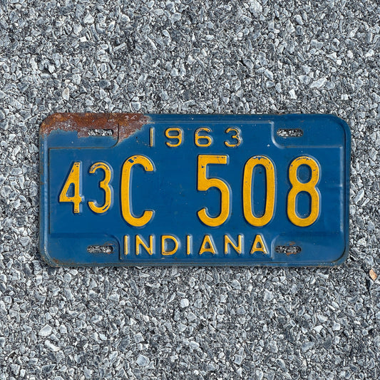Photo of a 1963 Indiana License Plate Auto Tag Garage Decor Vintage 43C 508