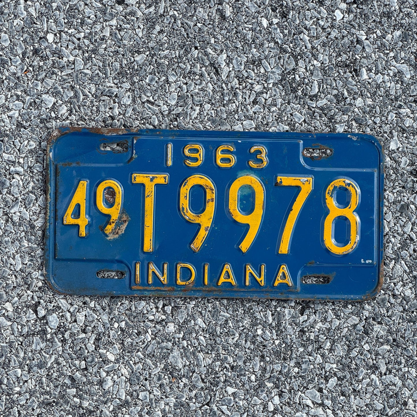 Photo of a 1963 Indiana License Plate Auto Tag Garage Decor Vintage 49T9978