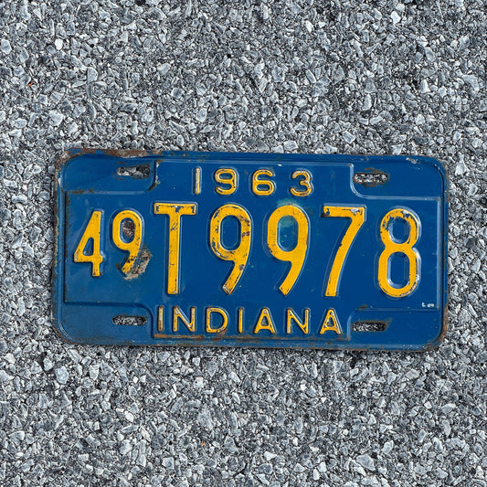 Photo of a 1963 Indiana License Plate Auto Tag Garage Decor Vintage 49T9978