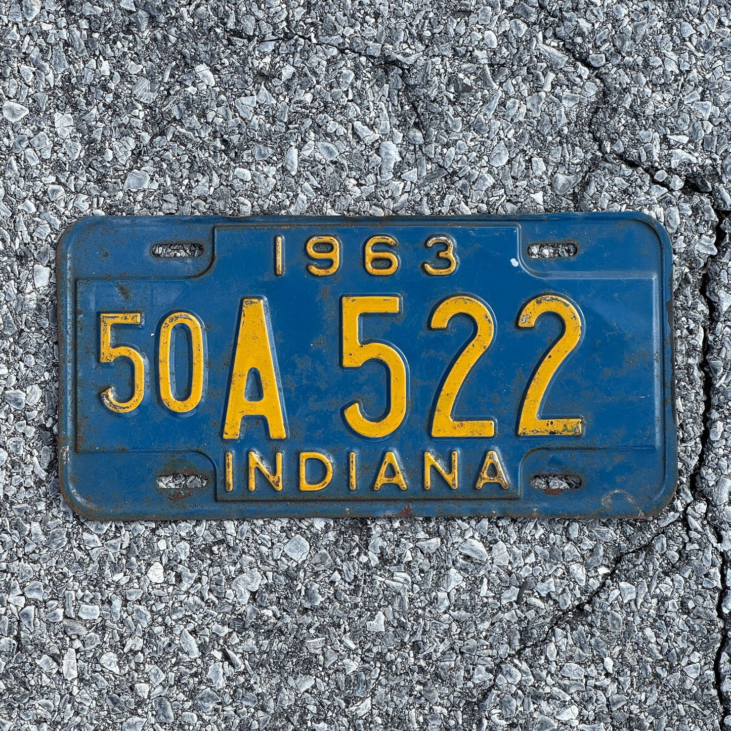 Photo of a 1963 Indiana License Plate Auto Tag Garage Decor Vintage 50A522