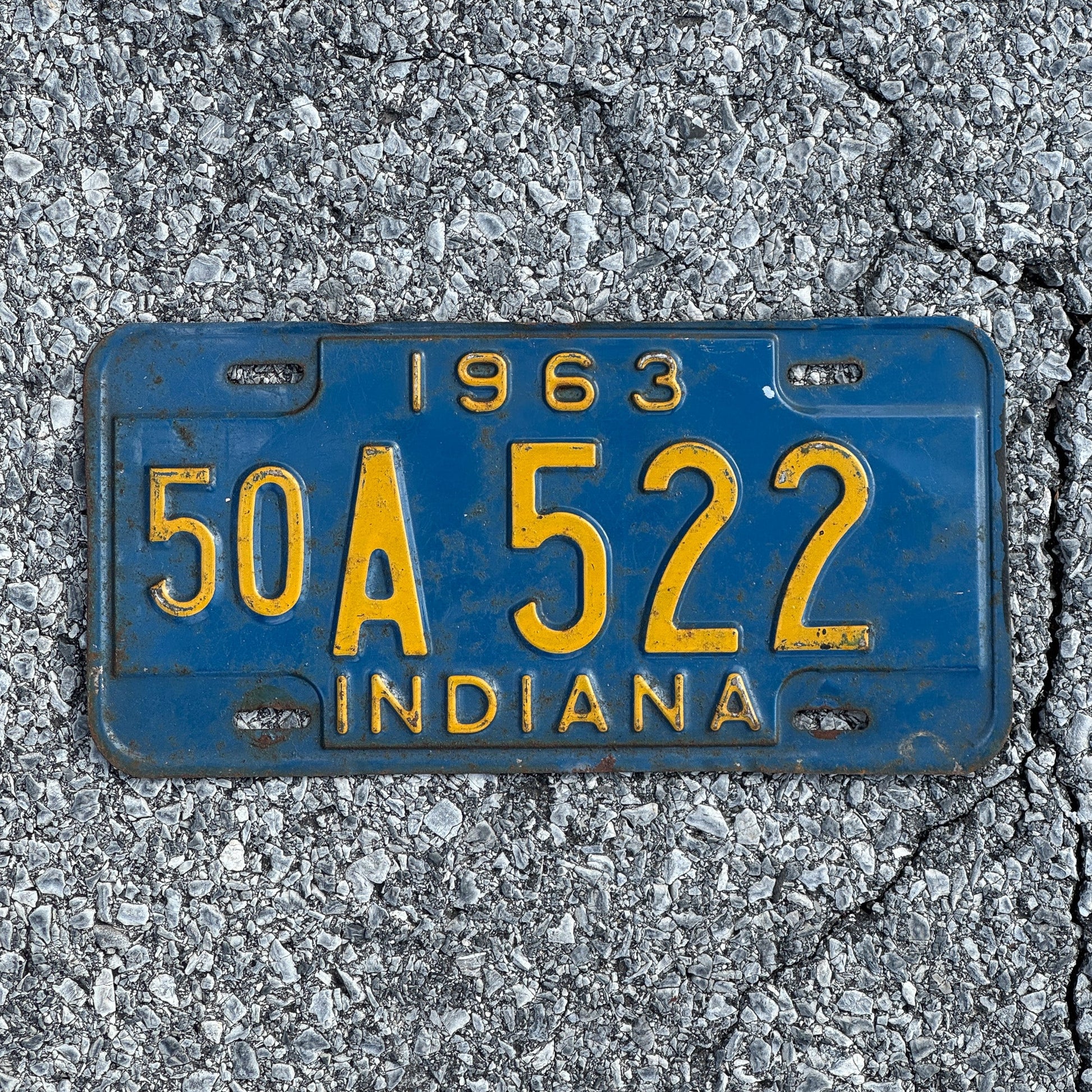 Photo of a 1963 Indiana License Plate Auto Tag Garage Decor Vintage 50A522