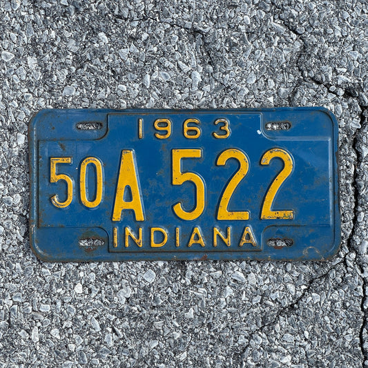 Photo of a 1963 Indiana License Plate Auto Tag Garage Decor Vintage 50A522