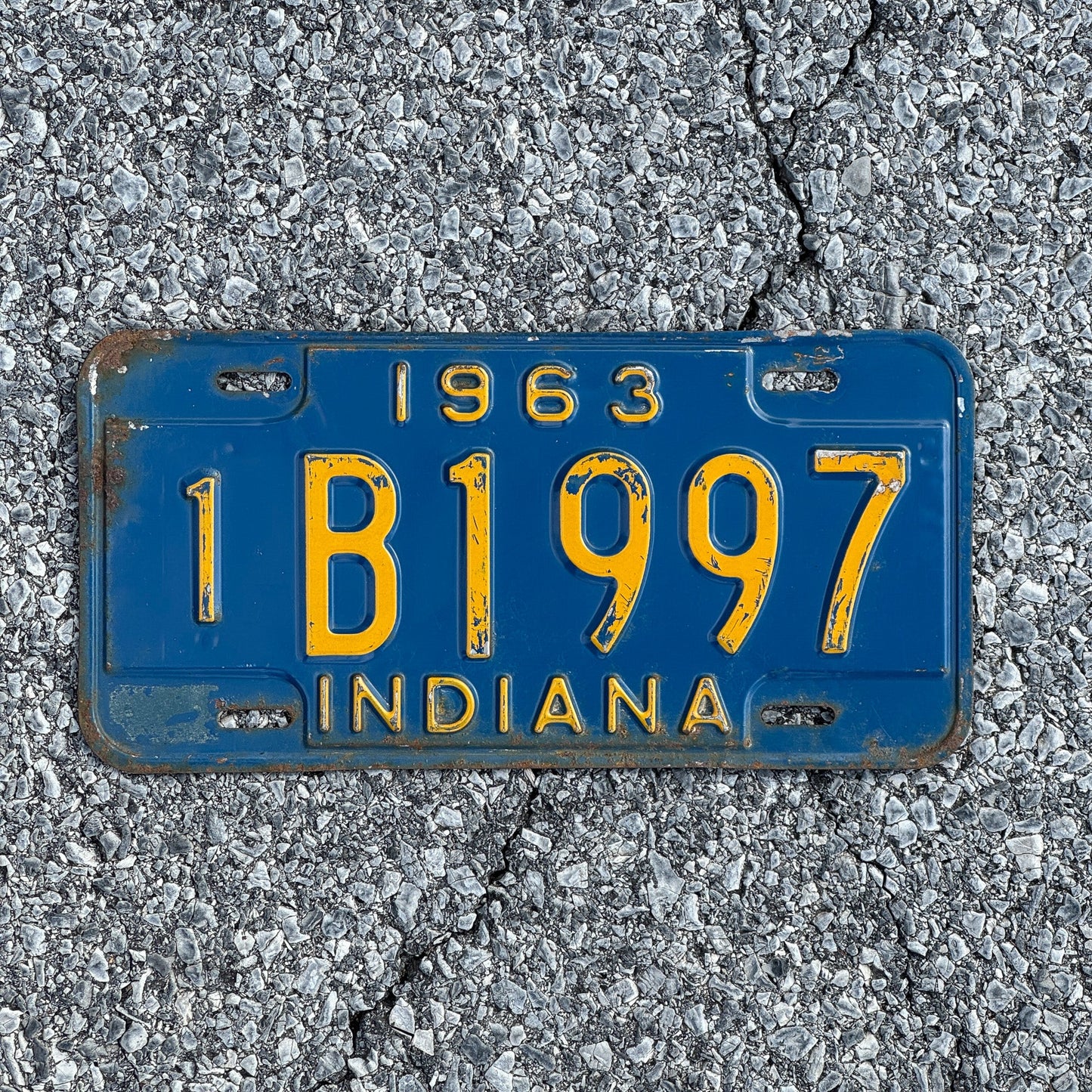 Photo of a 1963 Indiana License Plate Auto Tag Garage Decor Vintage Birth Year 1 B 1997