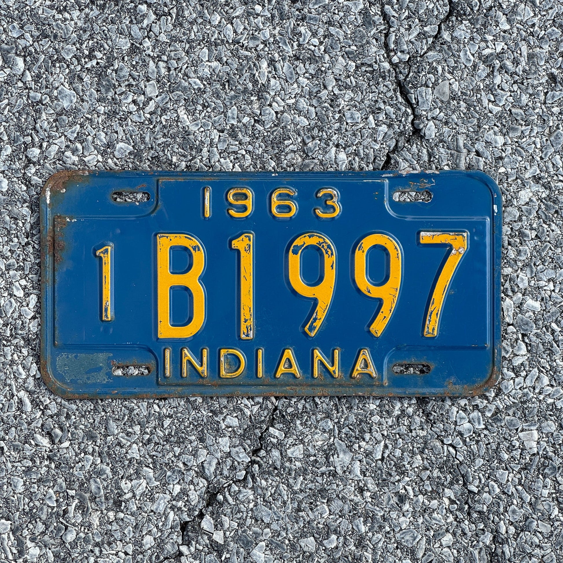 Photo of a 1963 Indiana License Plate Auto Tag Garage Decor Vintage Birth Year 1 B 1997