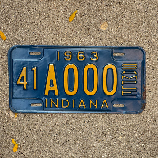 Photo of a 1963 Indiana Sample License Plate Auto Tag Garage Decor Vintage 41 A000 with original patina