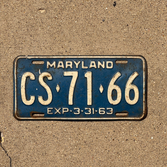 Photo of a 1963 Maryland License Plate Auto Tag Garage Decor Vintage CS 7166