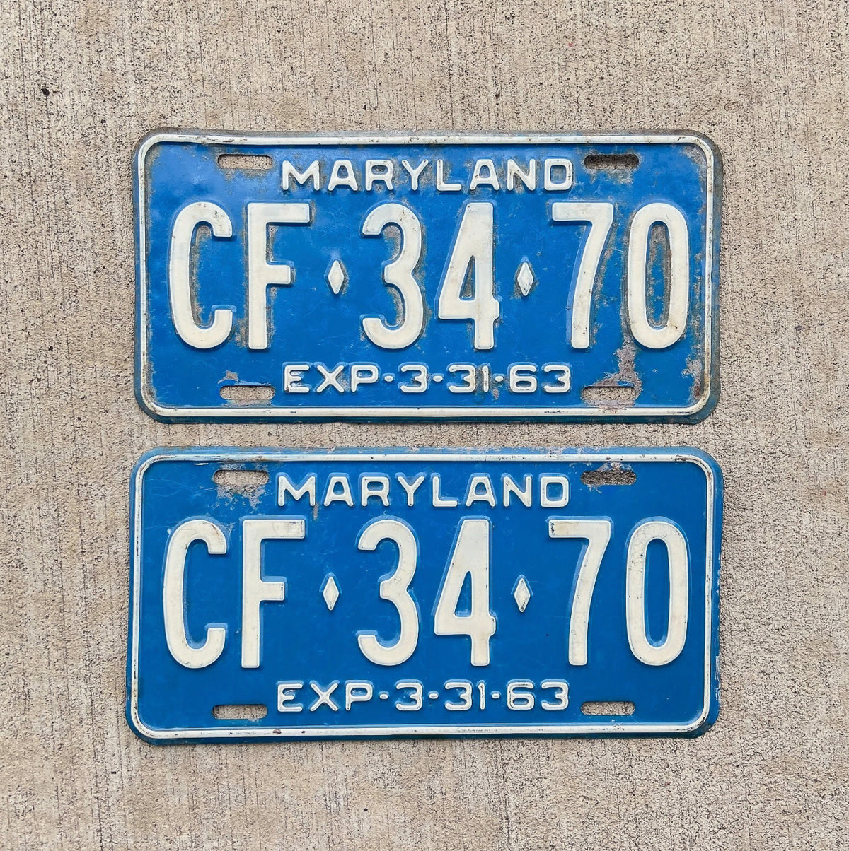 1963 Maryland License Plate Pair Auto Tag CF 3470