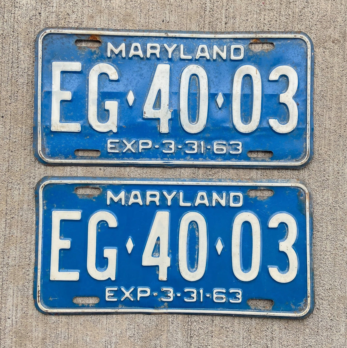 1963 Maryland License Plate Pair Auto Tag EG 4003