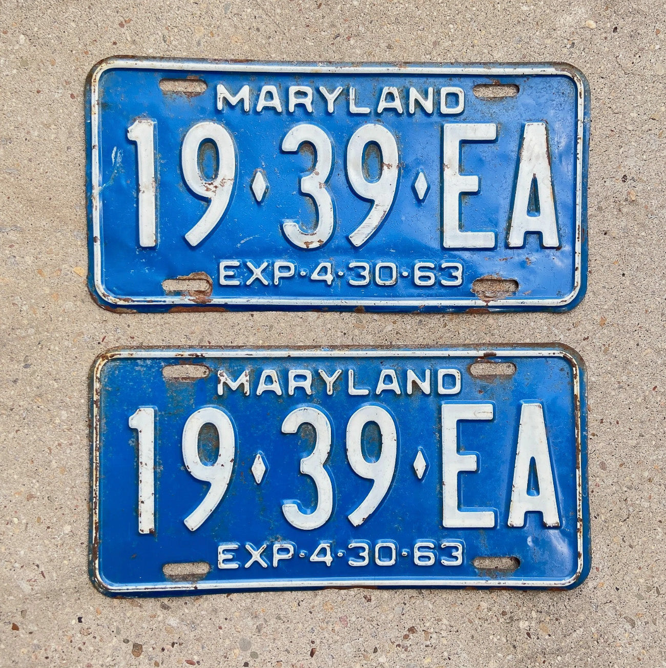 Photo of a 1963 Maryland Truck License Plate Pair Auto Tag Garage Decor Vintage 19 39 EA with original patina
