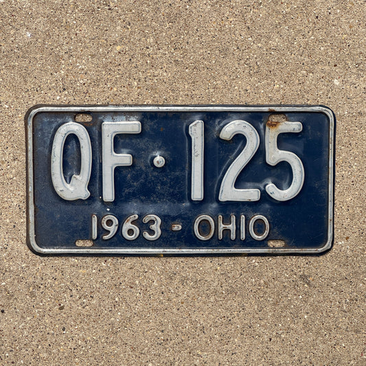 Photo of a 1963 Ohio License Plate Auto Tag 2 Vintage Garage QF 125 with original patina