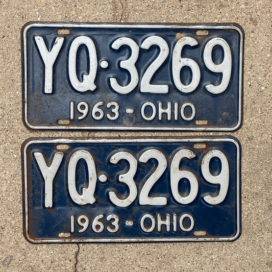 Photo of a 1963 Ohio License Plate Pair Auto Tag Garage Decor Vintage YQ 3269 with original patina