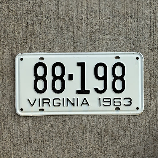Photo of a 1963 Virginia License Plate Auto Tag Garage Decor Vintage High Quality 88 198 with original patina