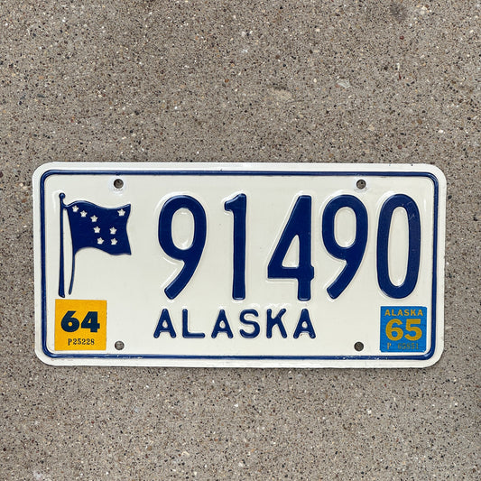 Photo of a 1964 1965 Alaska License Plate Auto Tag Garage Decor Vintage High Quality 91490 with original patina
