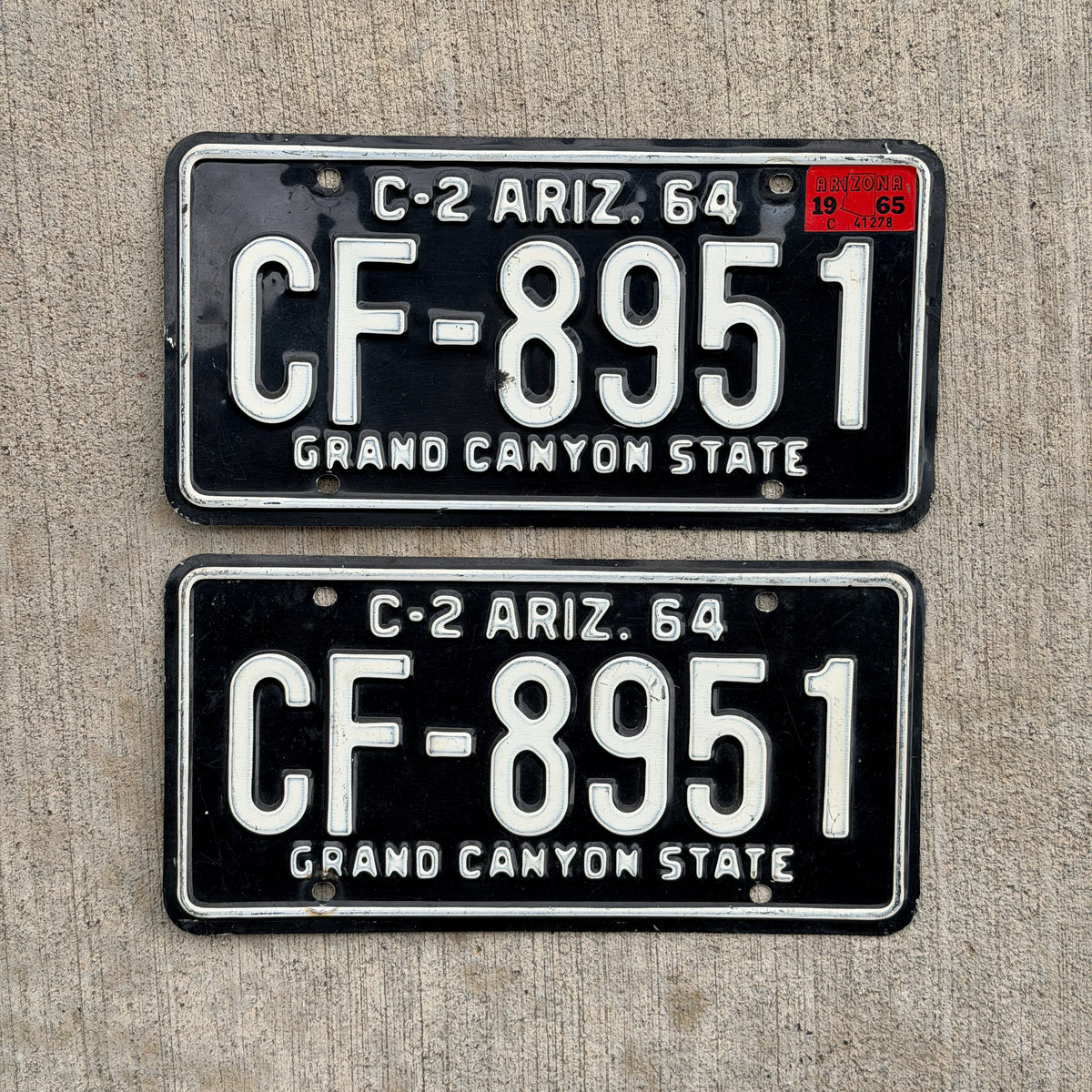 Photo of a 1964 1965 Arizona Commercial License Plate Pair Auto Tag Garage Decor Vintage CF 8951 with original patina