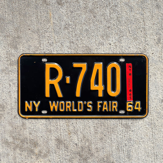 Photo of a 1964 1965 New York License Plate Auto Tag Garage Decor Vintage High Quality DMV Clear Single Plate Year R 740 with original patina