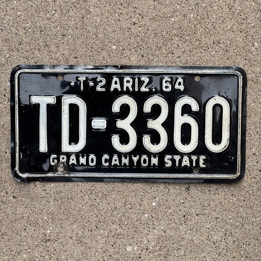 Photo of a 1964 Arizona Trailer License Plate Auto Tag Garage Decor Vintage TD 3360 with original patina