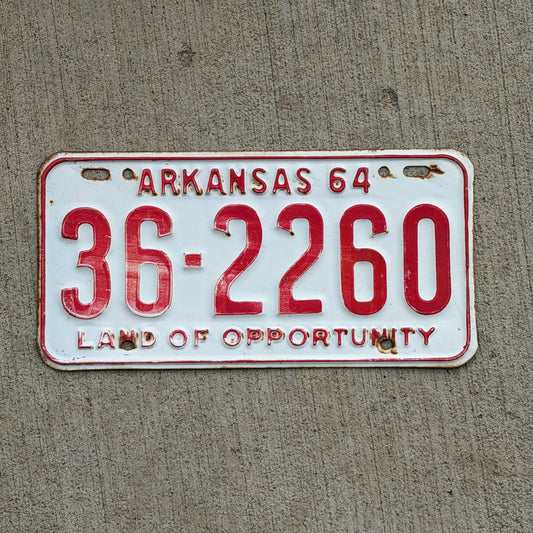 Photo of a 1964 Arkansas License Plate Auto Tag Garage Decor Vintage 36 2260 with original patina