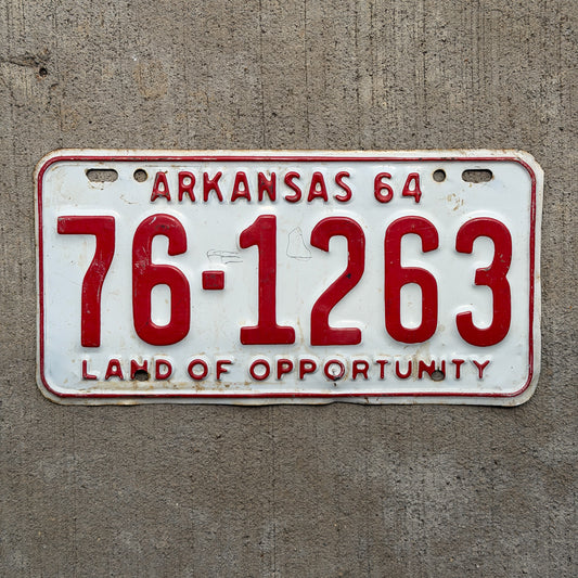 Photo of a 1964 Arkansas License Plate Auto Tag Garage Decor Vintage 76 1263 with original patina