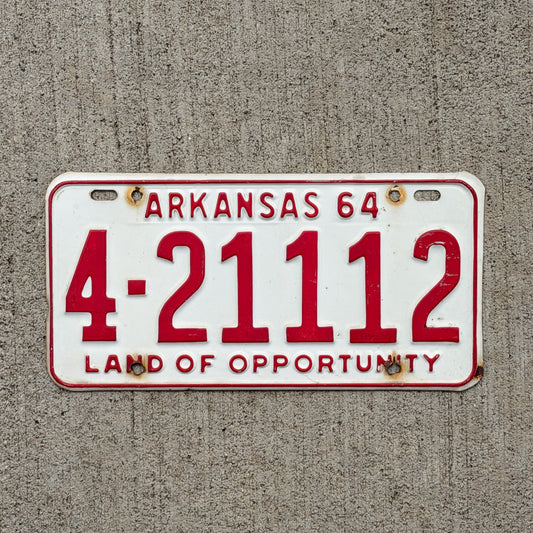 Photo of a 1964 Arkansas License Plate Auto Tag Garage Decor Vintage Repeat Repeating 4 21112 with original patina