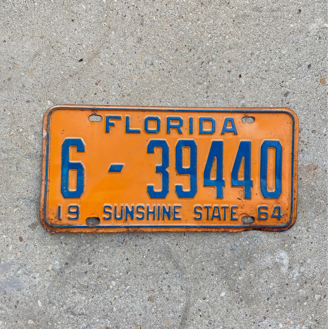 Photo of a 1964 Florida License Plate Auto Tag Garage Decor Vintage Palm Beach County 6 39440 with original patina