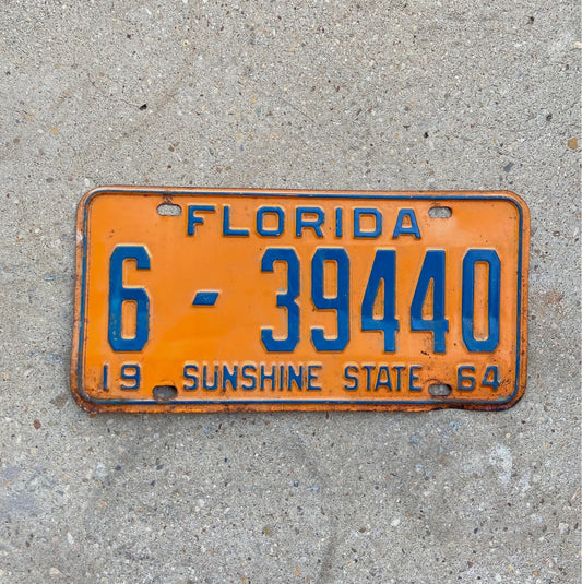Photo of a 1964 Florida License Plate Auto Tag Garage Decor Vintage Palm Beach County 6 39440 with original patina