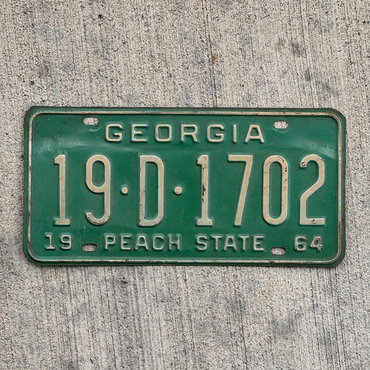 Photo of a 1964 Georgia License Plate Auto Tag Garage Decor Vintage 19 D 1702 with original patina