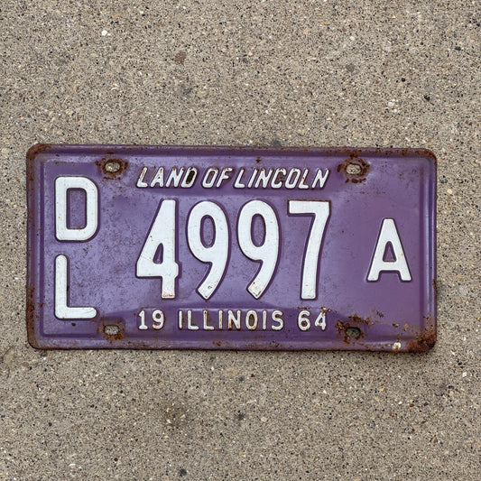 Photo of a 1964 Illinois Dealer License Plate Auto Tag Garage Decor Vintage Purple 4997 A with original patina
