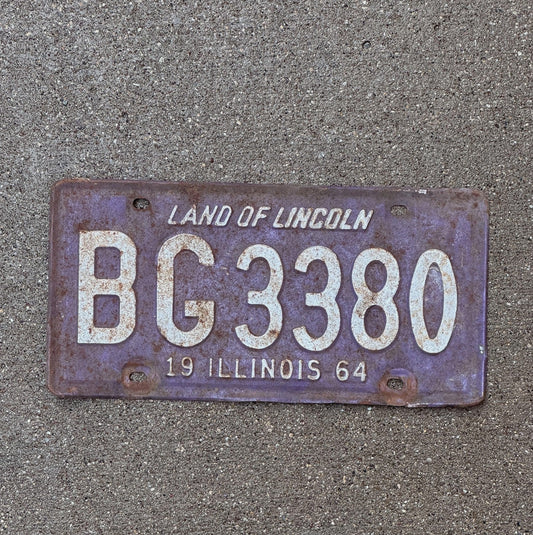 Photo of a 1964 Illinois License Plate Auto Tag Garage Decor Vintage BG 3380