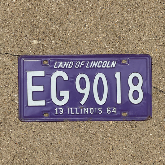 Photo of a 1964 Illinois License Plate Auto Tag Garage Decor Vintage EG 9018