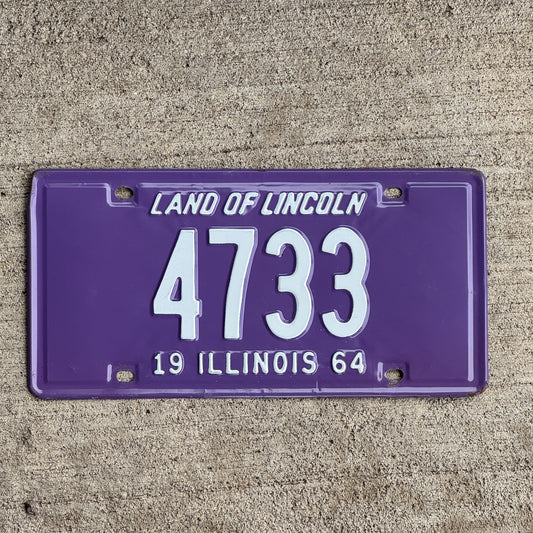 Photo of a 1964 Illinois License Plate Auto Tag Garage Decor Vintage Low Number Four Digit 4733 with original patina