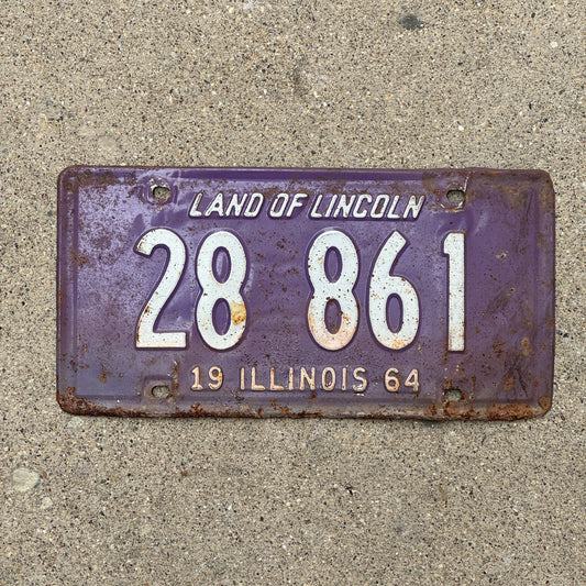 Photo of a 1964 Illinois License Plate Auto Tag Garage Decor Vintage Purple 28 861 with original patina