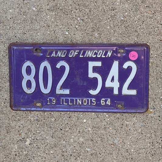 Photo of a 1964 Illinois License Plate Auto Tag Garage Decor Vintage Purple 802 542 with original patina