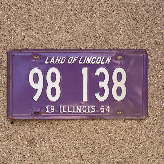 Photo of a 1964 Illinois License Plate Auto Tag Garage Decor Vintage Purple 98 138 with original patina