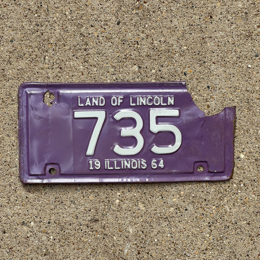 Photo of a 1964 Illinois Motorcycle License Plate Auto Tag Garage Decor Vintage Low Number Three Digit 735