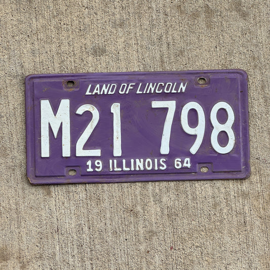 Photo of a 1964 Illinois Municipal License Plate Auto Tag 1 Vintage Garage Purple M 21 798 with original patina