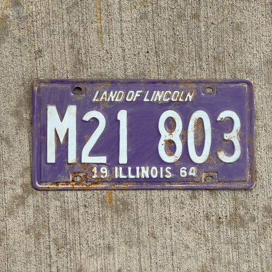 Photo of a 1964 Illinois Municipal License Plate Auto Tag 1 Vintage Garage Purple M 21 803 with original patina