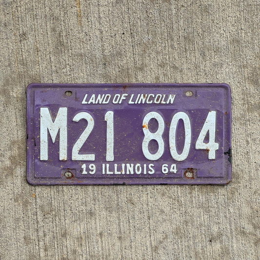 Photo of a 1964 Illinois Municipal License Plate Auto Tag 1 Vintage Garage Purple M 21 804 with original patina