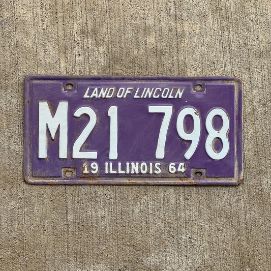 Photo of a 1964 Illinois Municipal License Plate Auto Tag 2 Vintage Garage Purple M 21 798 with original patina