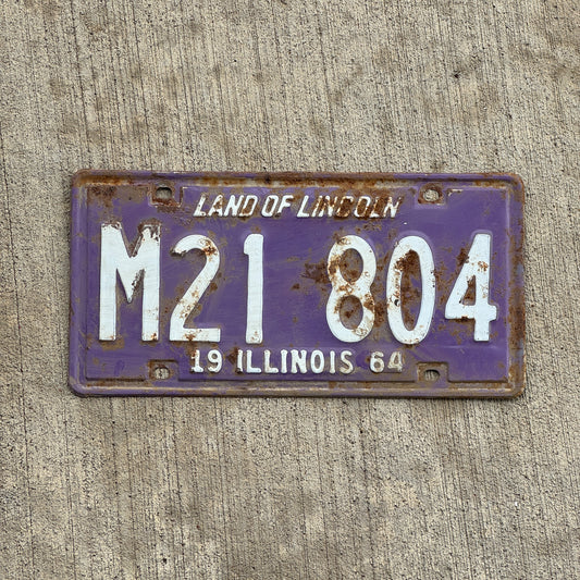 Photo of a 1964 Illinois Municipal License Plate Auto Tag 2 Vintage Garage Purple M 21 804 with original patina