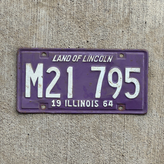 Photo of a 1964 Illinois Municipal License Plate Auto Tag Garage Decor Vintage Purple M 21 795 with original patina