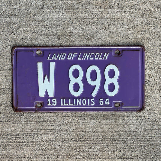 Photo of a 1964 Illinois Trailer License Plate Auto Tag Garage Decor Vintage Low Number Three Digit W 898 with original patina