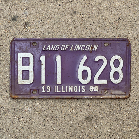 Photo of a 1964 Illinois Truck License Plate Auto Tag 1 Vintage Garage Purple B 11 628 with original patina