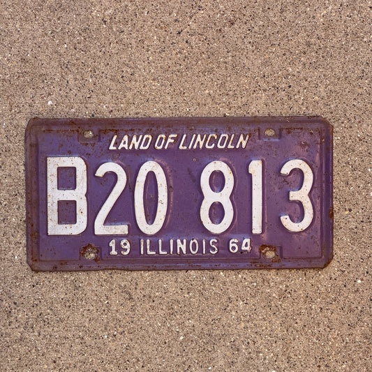 Photo of a 1964 Illinois Truck License Plate Auto Tag 2 Vintage Garage Purple B 20 813 with original patina