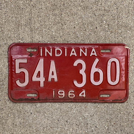 Photo of a 1964 Indiana License Plate Auto Tag Garage Decor Vintage 54 A 360 with original patina