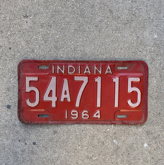 Photo of a 1964 Indiana License Plate Auto Tag Garage Decor Vintage 54 A 7115 with original patina