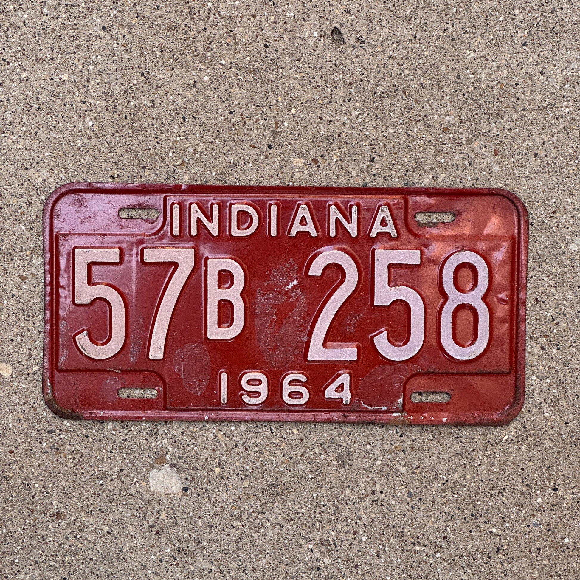 Photo of a 1964 Indiana License Plate Auto Tag Garage Decor Vintage 57 B 258