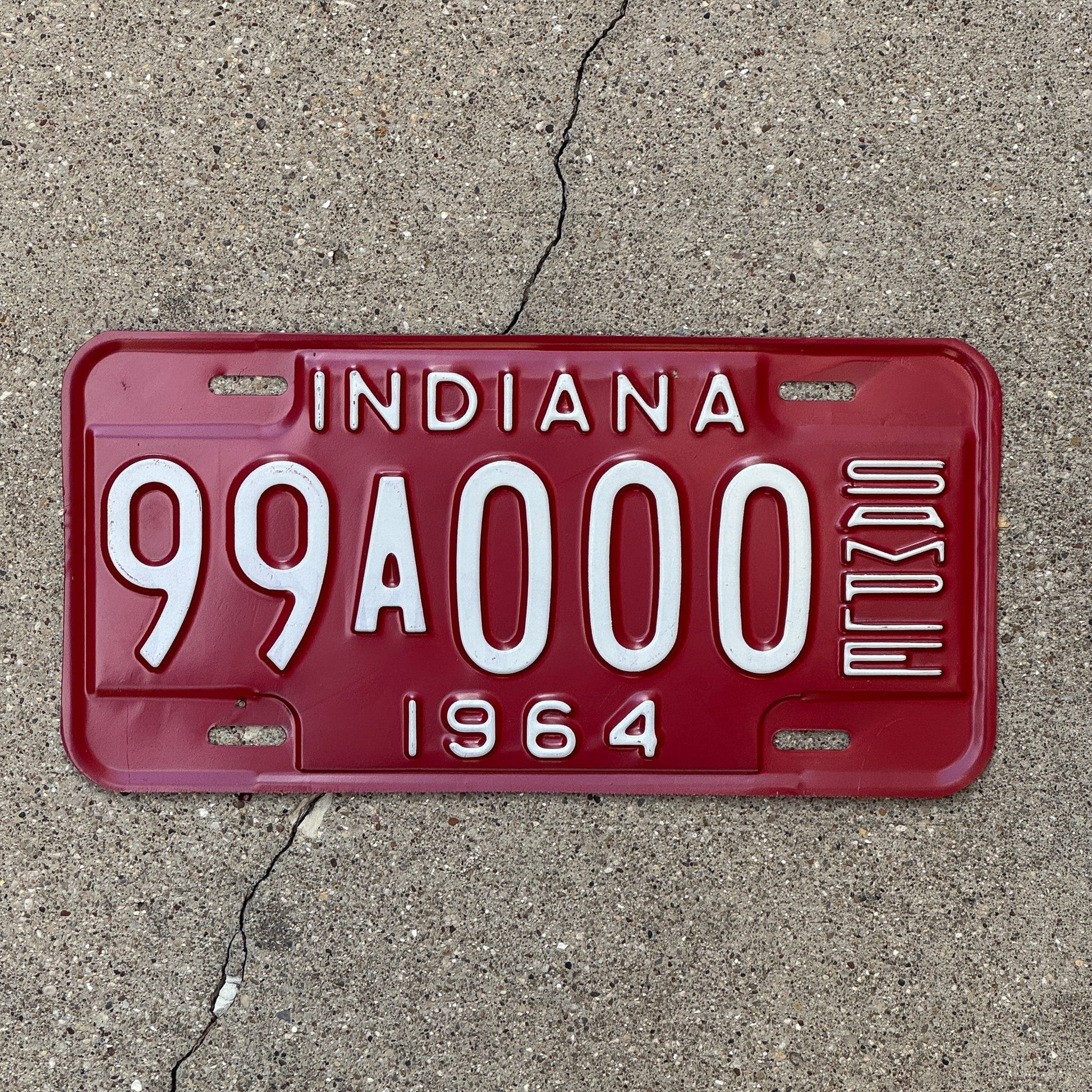 Photo of a 1964 Indiana Sample License Plate Auto Tag 2 Garage Decor 99A000 with original patina