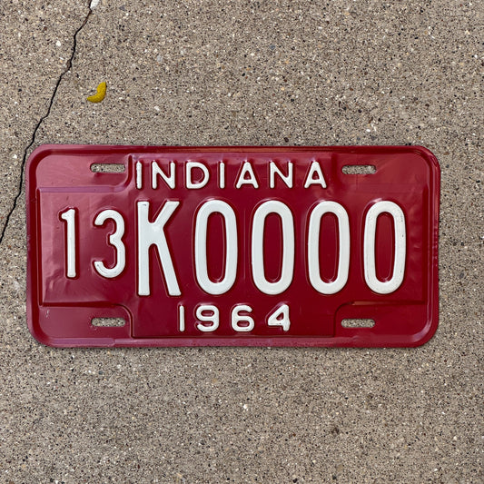 Photo of a 1964 Indiana Sample License Plate Auto Tag Garage Decor Vintage Oddball Crawford County 13 13K0000 with original patina