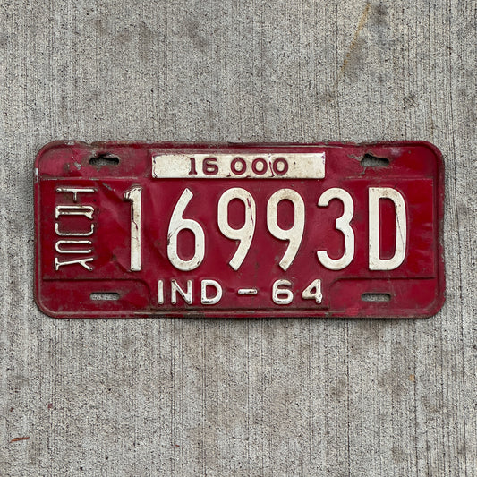 Photo of a 1964 Indiana Truck License Plate Auto Tag Garage Decor Vintage 16993 D with original patina